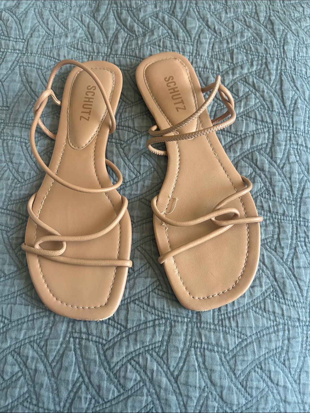 SCHUTZ Aimi Beige Strappy Flat Sandals